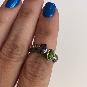 Vintage 90’s sterling silver amethyst and peridot gemstone ring
